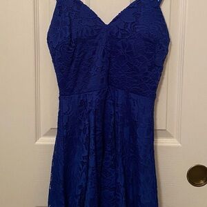 Lace V-Neck Mini Dress in Royal Blue